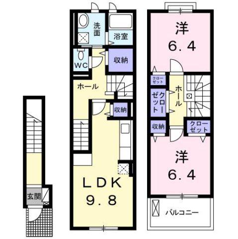 ラ・ポルト LA PORTE(2LDK/2階)の間取り写真