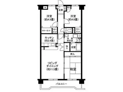 グランドール三鷹壱番館(3LDK/2階)の間取り写真