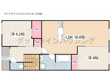 加佐アパート(2LDK/2階)の間取り写真