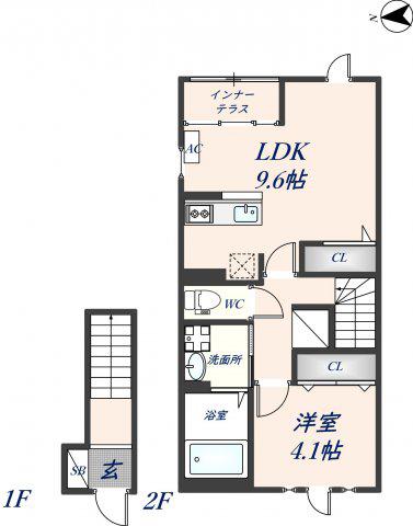 BーHEIM(1LDK/1階)の間取り写真