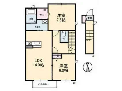 シャーメゾン円座 I(2LDK/2階)の間取り写真