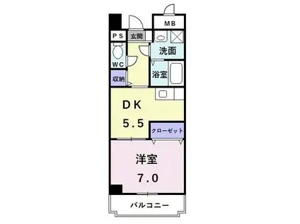 ミラン・ロワイヤルII(1DK/2階)の間取り写真