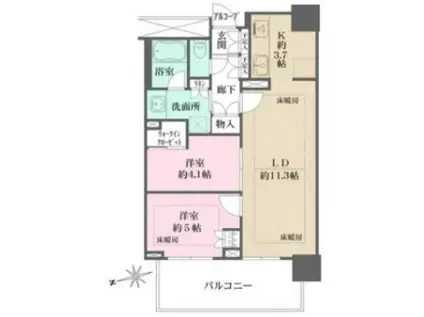 プラウドタワー堺東(2LDK/7階)の間取り写真