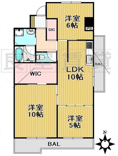 矢野マンション(3LDK/4階)の間取り写真