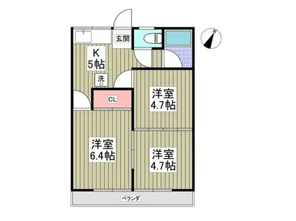 リブレス桐生堤町B(3K/2階)の間取り写真