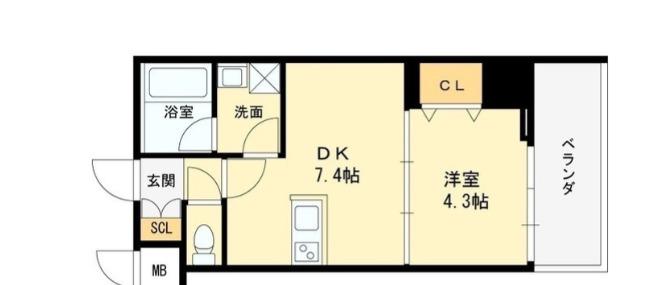 ヴィーナス今里(1DK/9階)の間取り写真