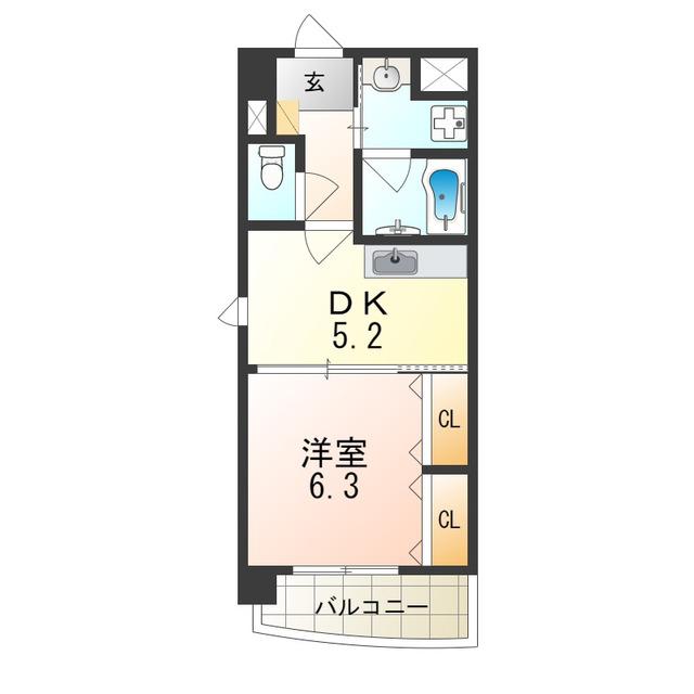 コンフォール平野(1DK/4階)の間取り写真