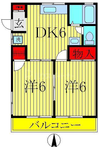 コーポ名都借(2DK/2階)の間取り写真