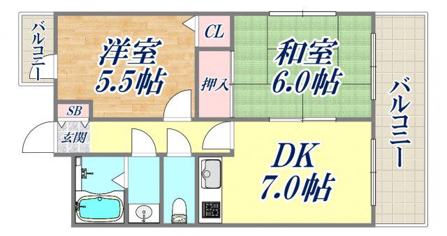 日暮パークハイツ(2DK/6階)の間取り写真