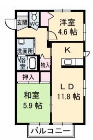 グランカーサ安岡 V棟(2LDK/2階)の間取り写真