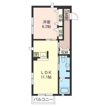 ORANGE DOOR(1LDK/1階)の間取り写真
