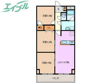 プロミネント四日市(3LDK/6階)の間取り写真