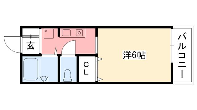 阪急今津線 甲東園駅 徒歩6分 2階建 築34年(1K/2階)の間取り写真