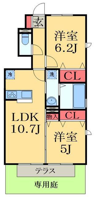 フルール・ド・スリジェⅢ(2LDK/1階)の間取り写真