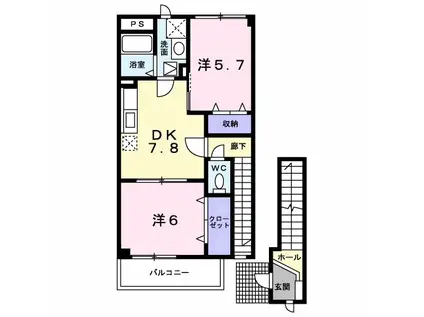 フローラルI(2DK/2階)の間取り写真