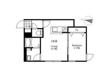 リバーサイド琴似(1LDK/2階)の間取り写真