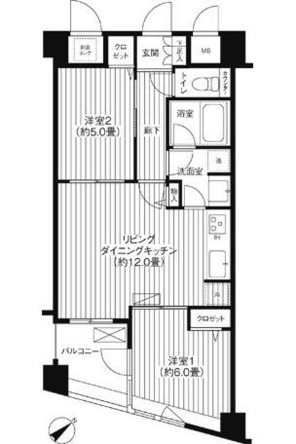 コスモリード新宿余丁町(2LDK/4階)の間取り写真