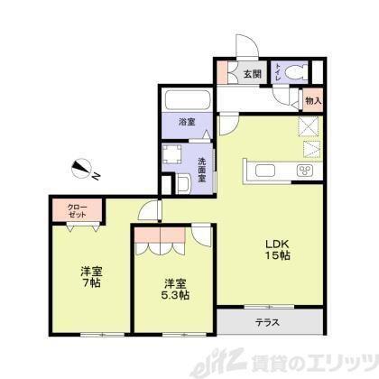 ハイテラス千里山(2LDK/1階)の間取り写真
