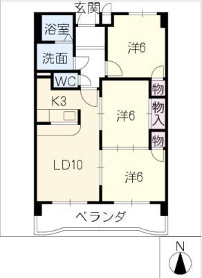 グランドール東丘(3LDK/6階)の間取り写真
