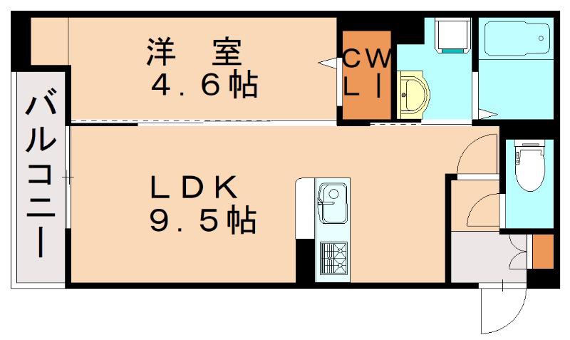 D-ROOMサンライズ A棟(1LDK/1階)の間取り写真