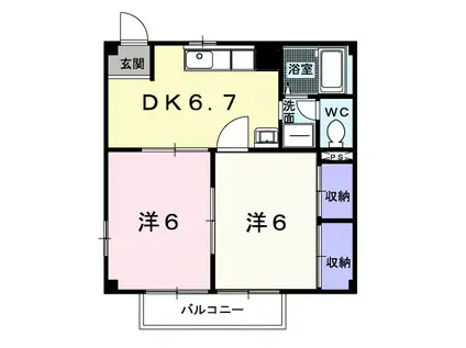 リバティーヒルズ(2DK/1階)の間取り写真