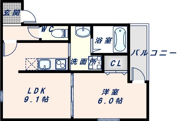 フジパレス弥刀I(1LDK/2階)の間取り写真