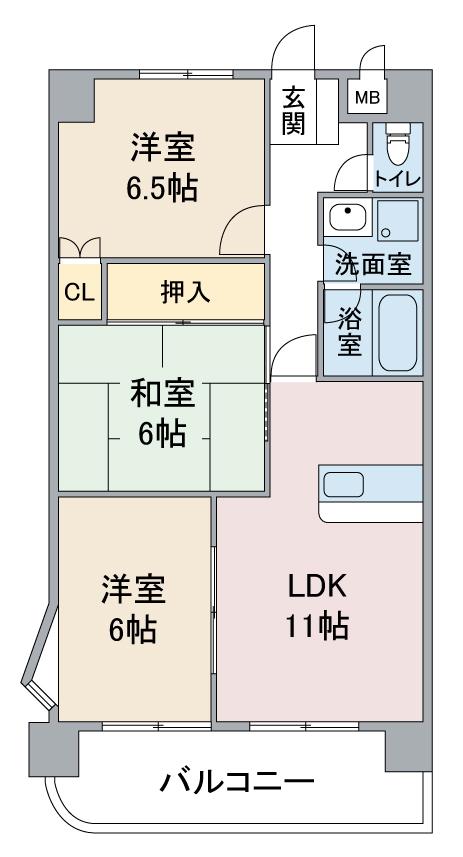 第3猪飼ビル(3LDK/1階)の間取り写真