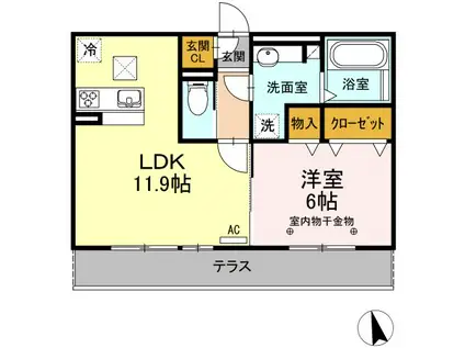 アンソレイエ自由ヶ丘(1LDK/1階)の間取り写真
