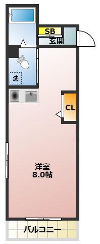 ホワイトキャビン(ワンルーム/2階)の間取り写真