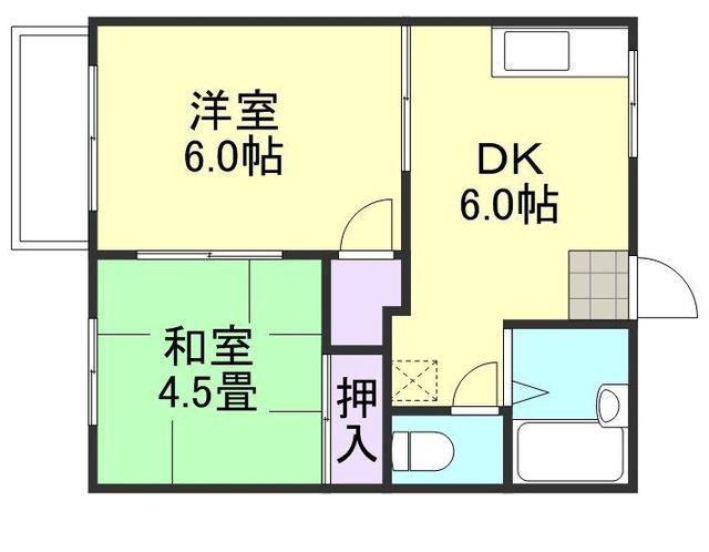 コーポ明和B棟(2DK/2階)の間取り写真