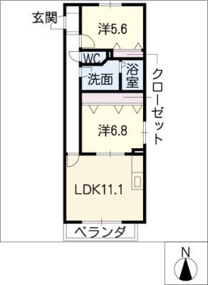 ドミール ラッシュレ(2LDK/1階)の間取り写真