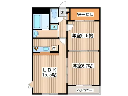 フルール新田東(2LDK/2階)の間取り写真