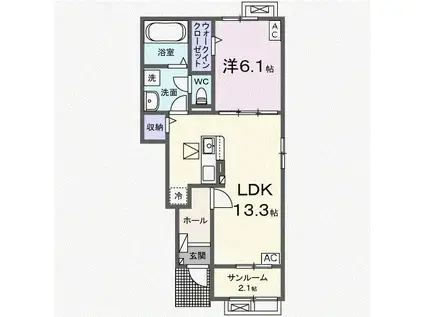 フルーメン・エ・サリセス(1LDK/1階)の間取り写真