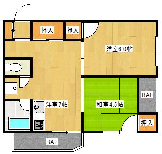 ケンセイ第4ビル(2DK/4階)の間取り写真