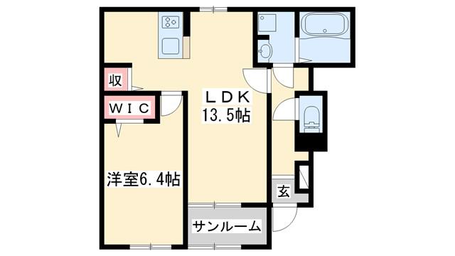 パルミエA(1LDK/1階)の間取り写真
