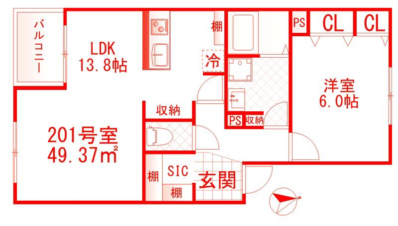 ヴィラージュ戸塚I(1LDK/2階)の間取り写真