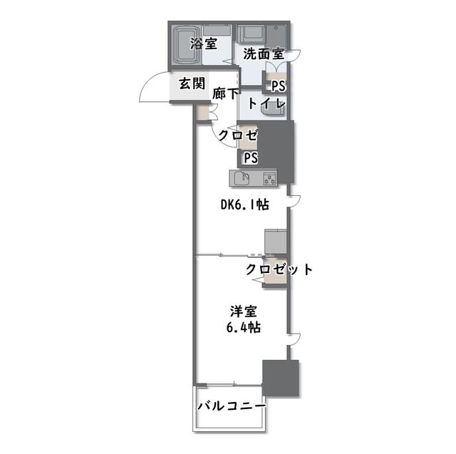 プレサンスタワー北浜(1DK/6階)の間取り写真