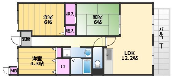 クレアール小松里(3LDK/3階)の間取り写真