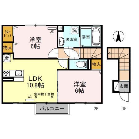 グランドゥール(2LDK/2階)の間取り写真