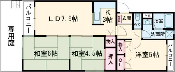 グリーンハイツ大津和(3LDK/1階)の間取り写真