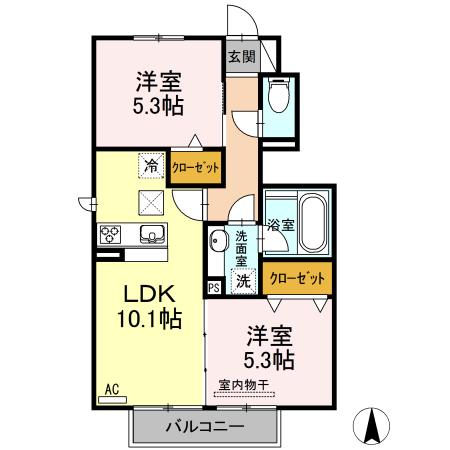 ラ・フォート文教台(2LDK/1階)の間取り写真