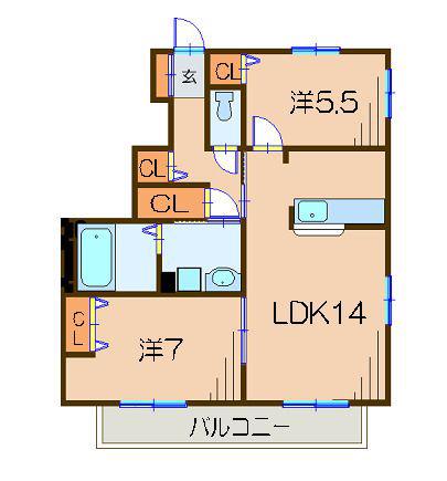 ドゥミルシスIII(2LDK/1階)の間取り写真