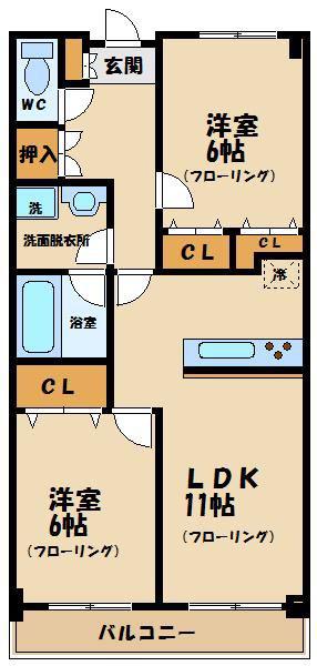 カッサフォルテ(2LDK/5階)の間取り写真