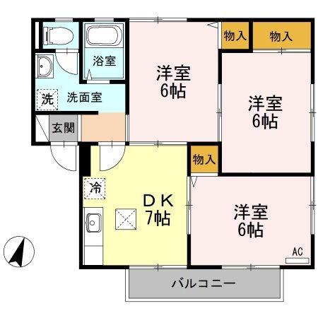 セジュールKA棟(3DK/2階)の間取り写真