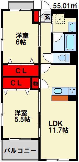 プレステージ岡垣(2LDK/2階)の間取り写真