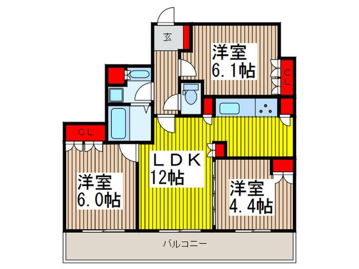 リボンシティコミュニティ(3LDK/6階)の間取り写真