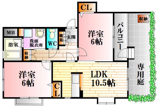 ハイネス本郷(2LDK/1階)の間取り写真