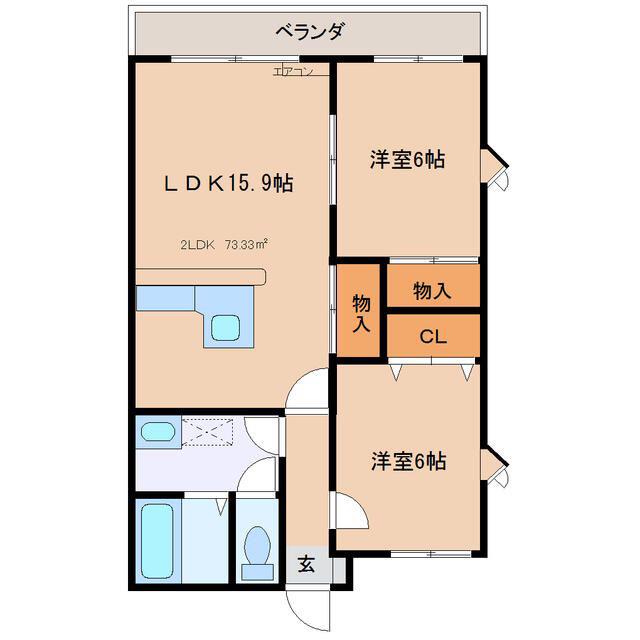 カーサ富岡(2LDK/1階)の間取り写真