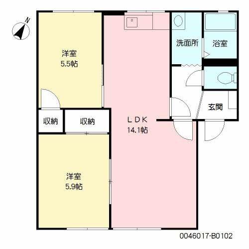 シャルマン辻野 B(2LDK/1階)の間取り写真