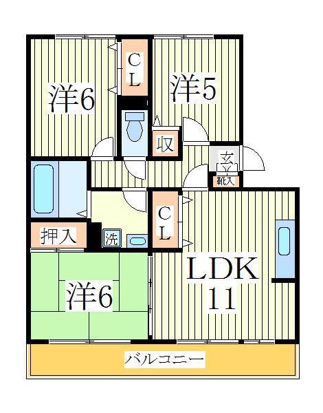 ボナール南流山(3LDK/1階)の間取り写真